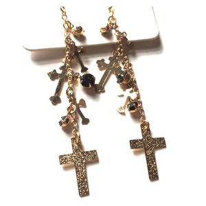 Gold and Black cross earring jesus earrings trendy